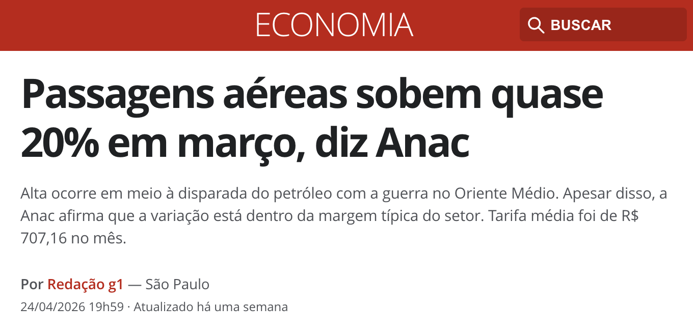 Notícia sobre passagens para 2026
