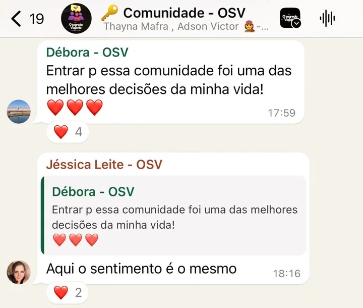 Print da comunidade: Débora diz que entrar na comunidade foi uma das melhores decisões da vida