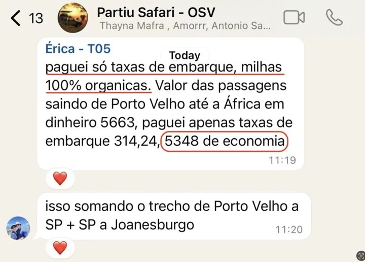 Print: Érica pagou só as taxas de embarque para a África, 5.348 de economia